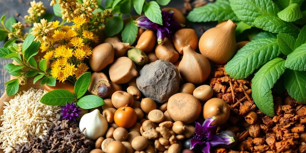 Fotografía de hierbas adaptógenas para energía.