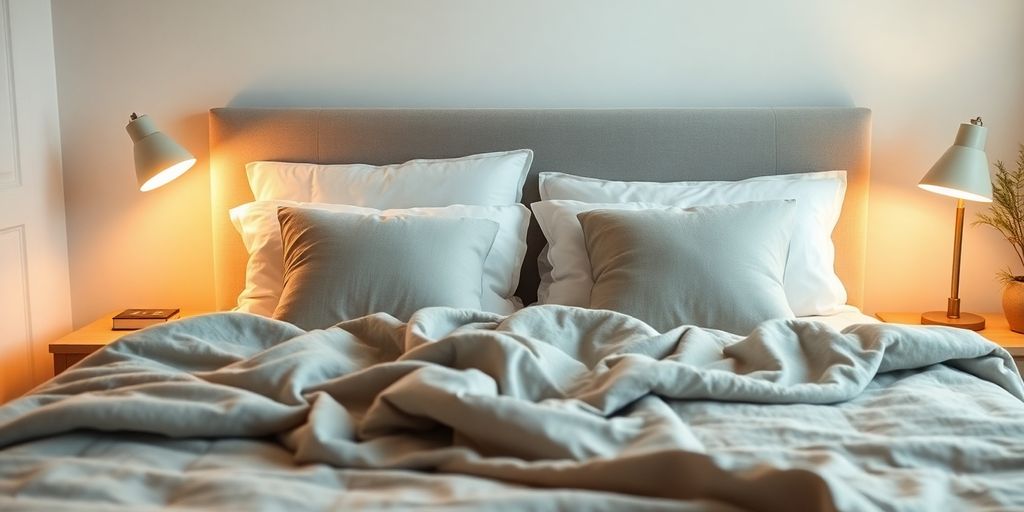 Cama acogedora con almohadas suaves y luz natural.