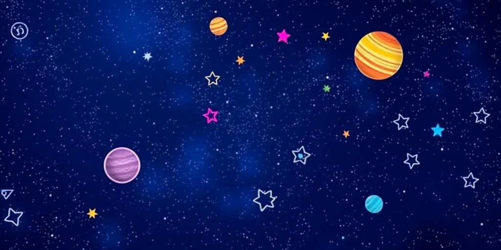 Imagen celestial con estrellas y planetas en el cielo.