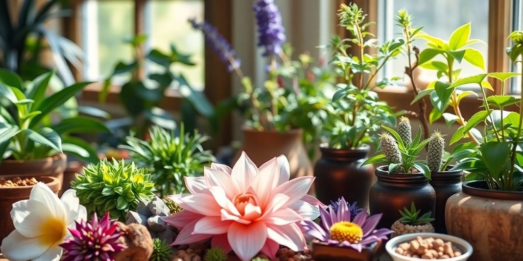 Imagen de hierbas adaptógenas en un ambiente sereno.