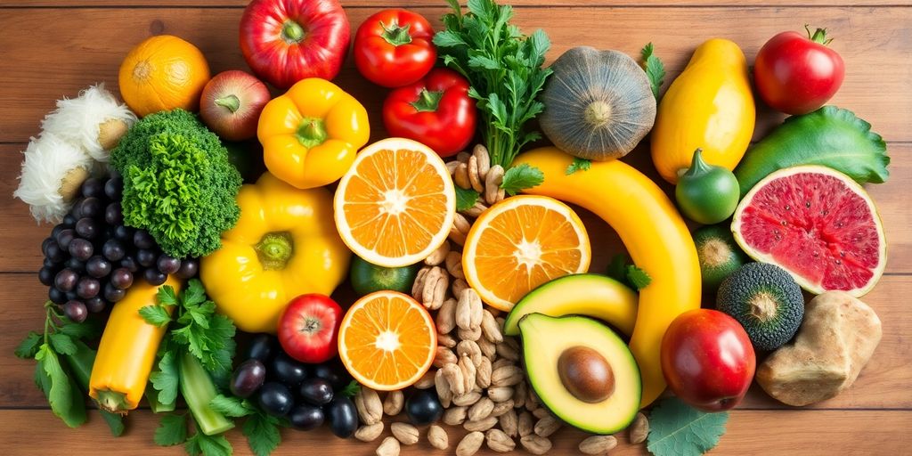 Frutas y verduras frescas para energía diaria.