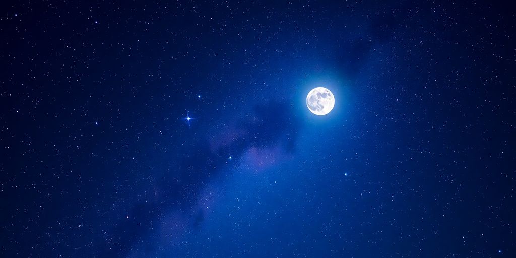 Cielo estrellado con luna brillante en la noche.