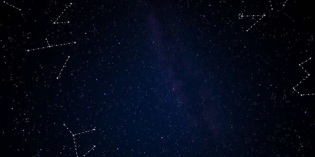 Cielo estrellado con constelaciones brillantes y coloridas.