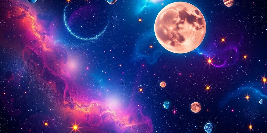 Cielo estrellado y planetas en armonía.