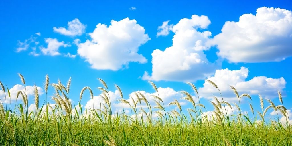 Paisaje sereno con nubes y cielo azul.