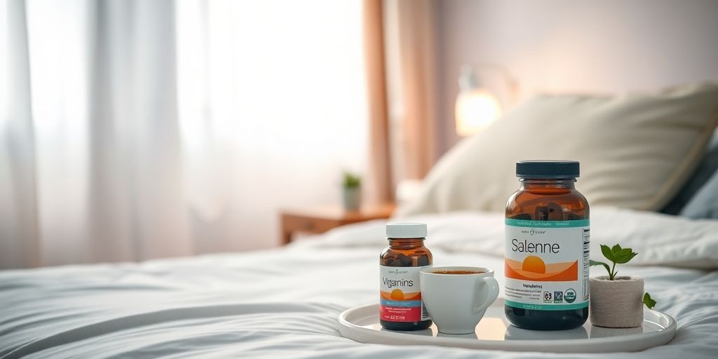 Imagen de vitaminas y un ambiente relajante para dormir.