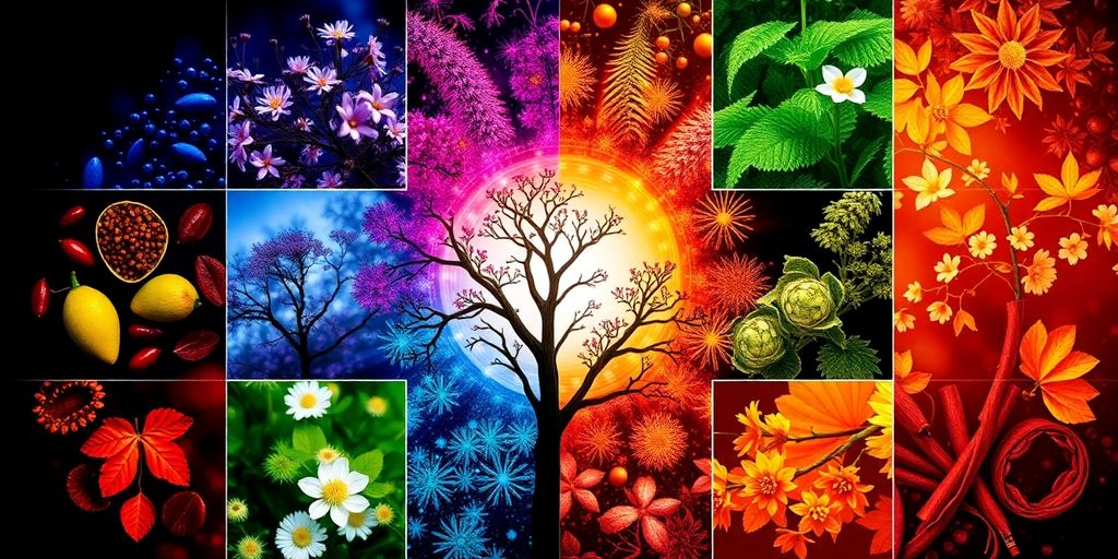 Muestra de meses con colores y elementos naturales distintos.